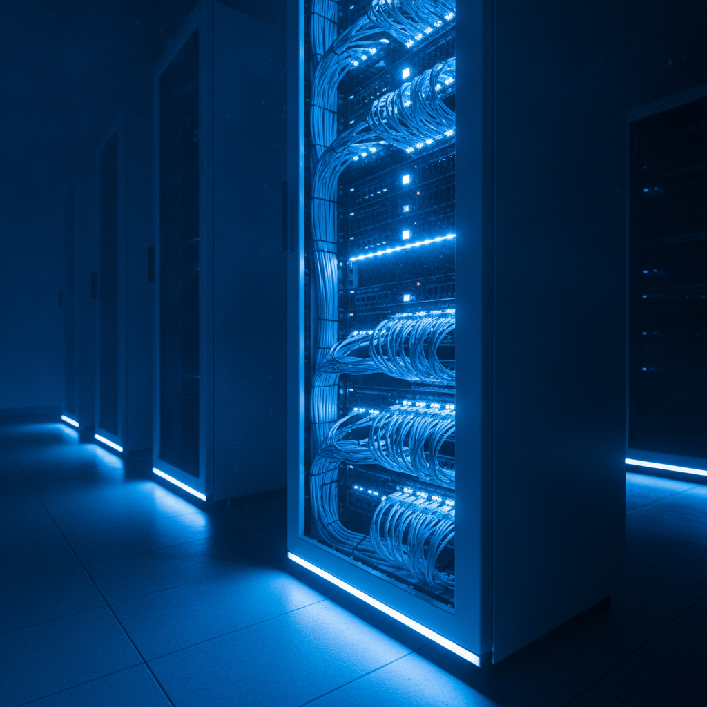 Rack de fibra óptica y cableado estructurado instalado por TEF
