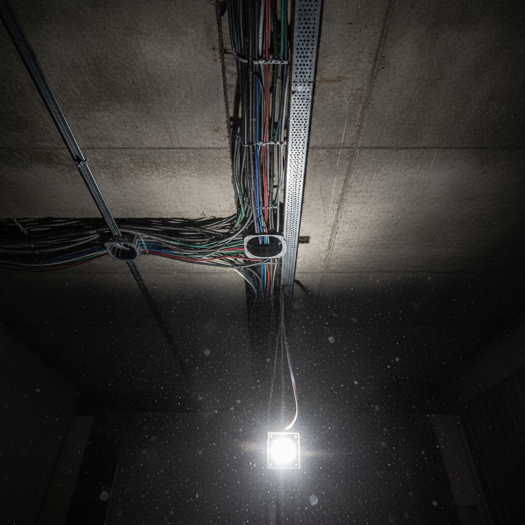 Cableado eléctrico en techo durante obra nueva